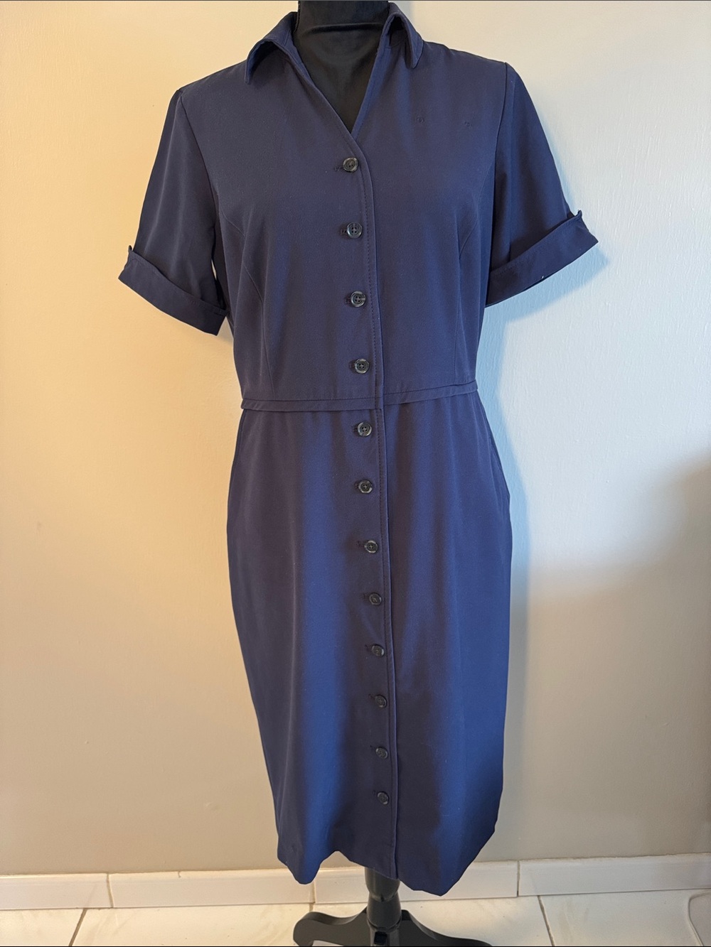 American Airlines Lands' End Navy Button-Front Uniform Dress